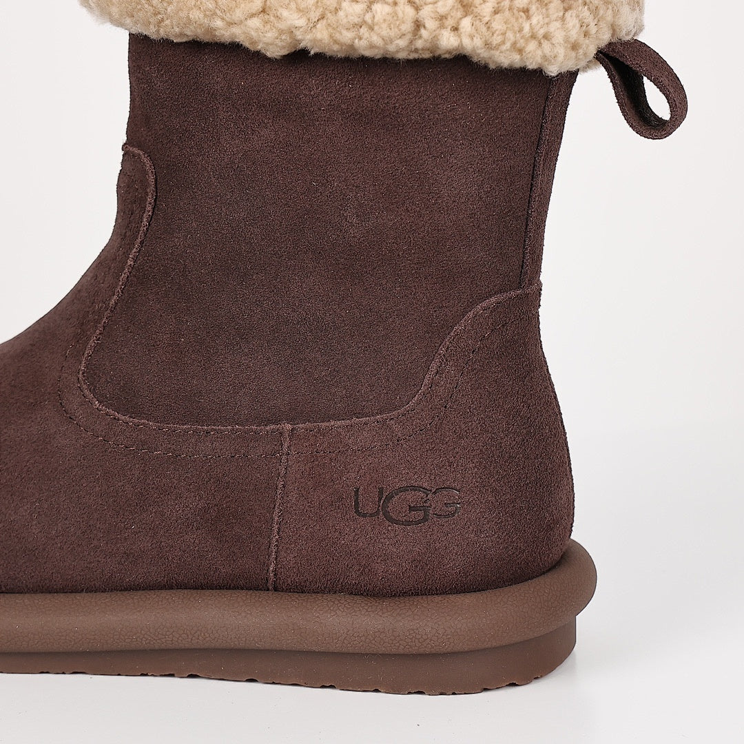 UGG Curly Shearling Cuff Snow Boot – Mahogany Suede | Warm-Lined Women's Winter Boot