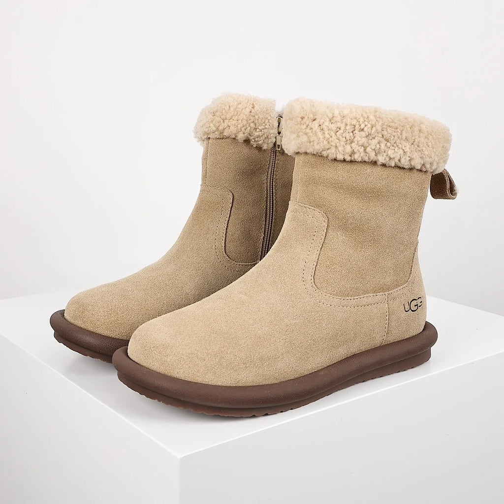 UGG Curly Shearling Cuff Snow Boot – Sand Suede | Warm-Lined Women's Winter Boot