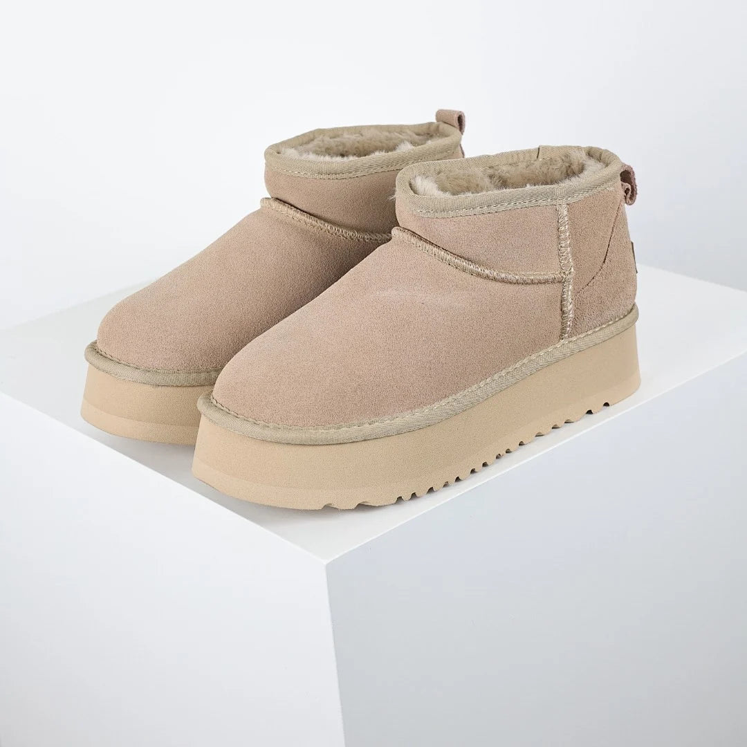 UGG Platform Short Snow Boots – Beige | Warm-Lined Women's Winter Boots