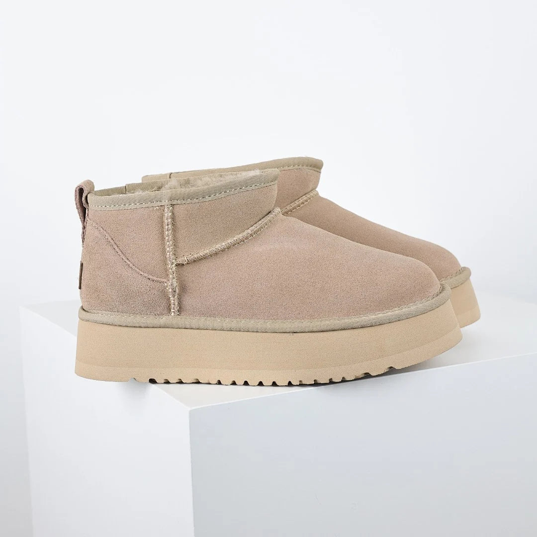 UGG Platform Short Snow Boots – Beige | Warm-Lined Women's Winter Boots