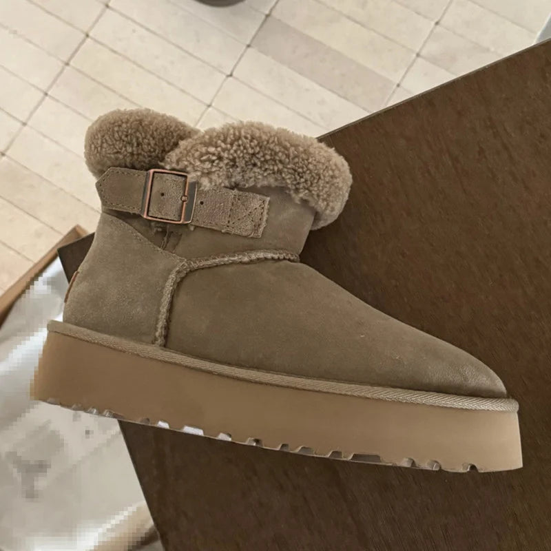 UGG Women's Belted Platform Boot with Fluffy Wool Collar