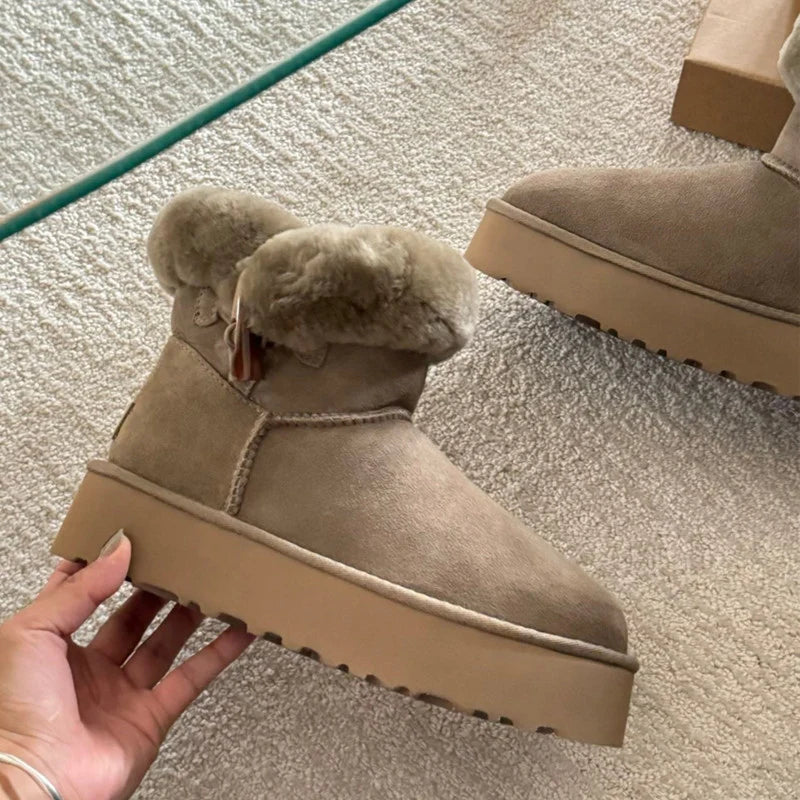 UGG Women's Platform Mini Boot with Fluffy Sheepskin Collar
