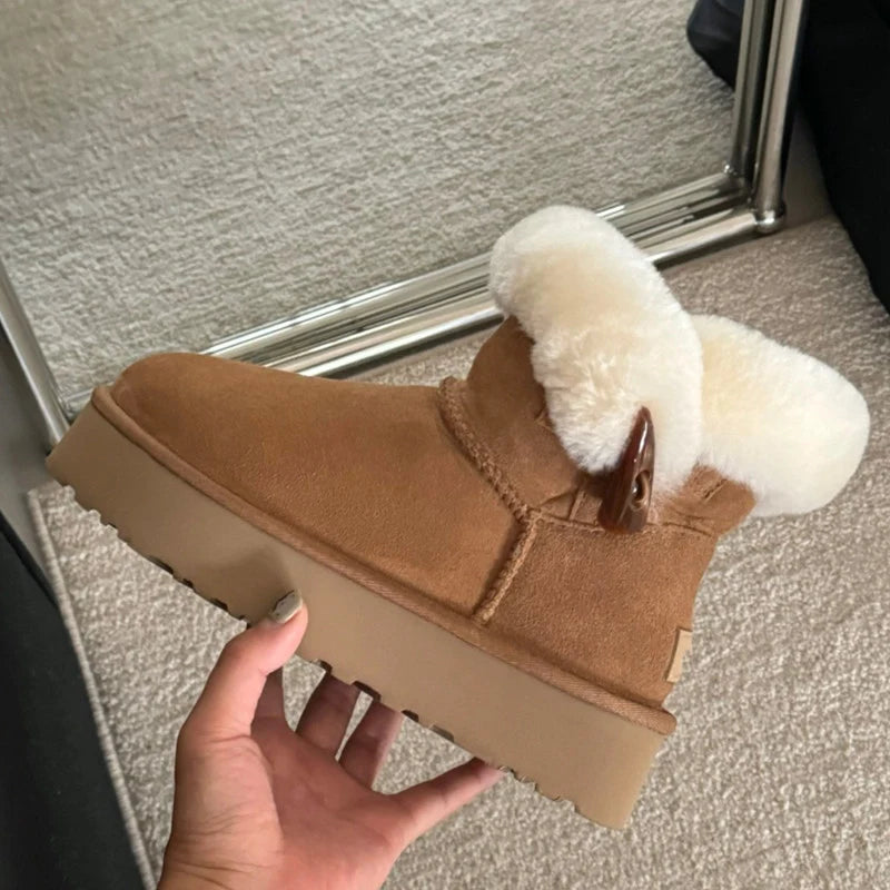 UGG Women's Platform Mini Boot with Fluffy Sheepskin Collar