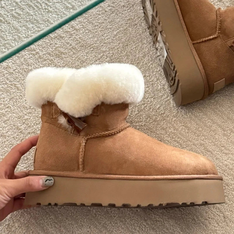 UGG Women's Platform Mini Boot with Fluffy Sheepskin Collar