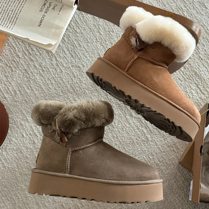 UGG Women's Platform Mini Boot with Fluffy Sheepskin Collar