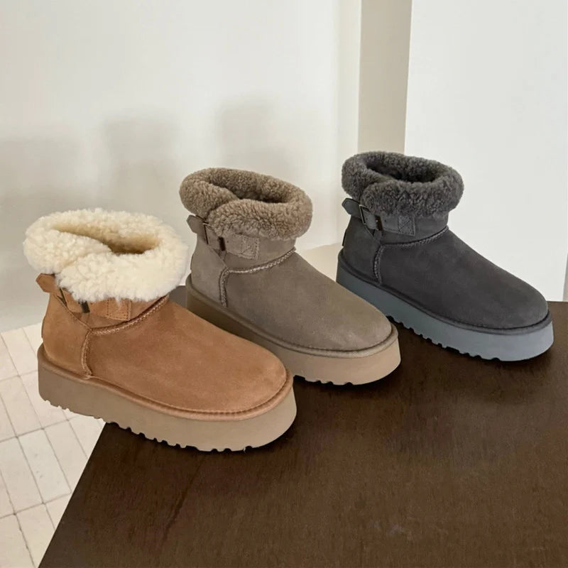 UGG Women's Belted Platform Boot with Fluffy Wool Collar