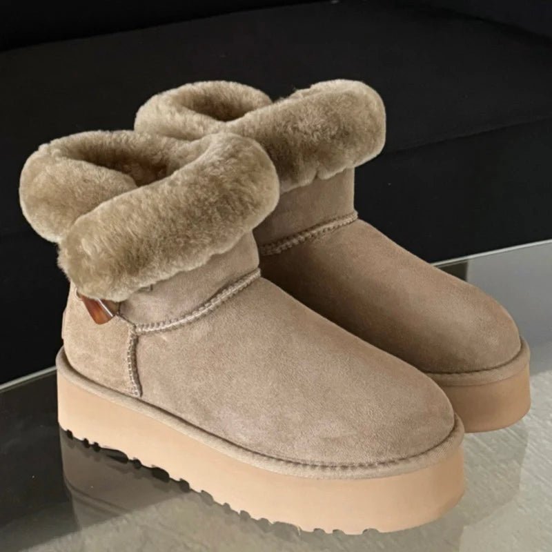 UGG Women's Platform Mini Boot with Fluffy Sheepskin Collar