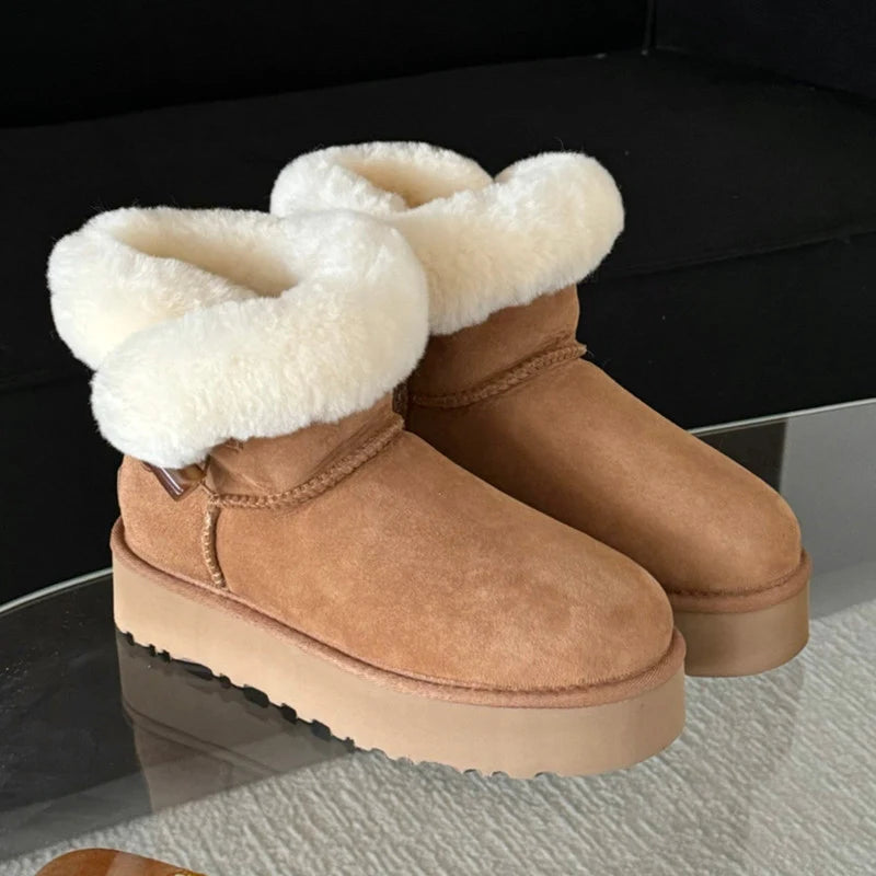 UGG Women's Platform Mini Boot with Fluffy Sheepskin Collar