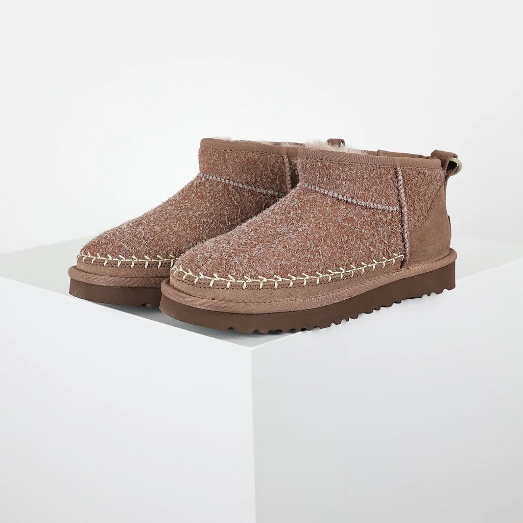 UGG Classic Ultra Mini Crafted Boot – Taupe | Shearling-Texture Women's Ankle Boot with Whipstitch
