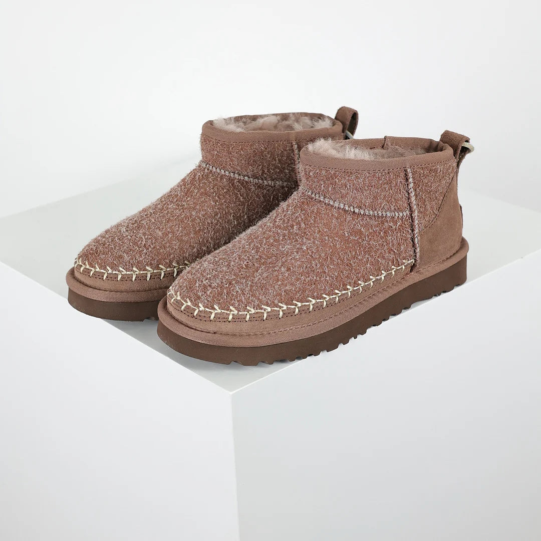 UGG Classic Ultra Mini Crafted Boot – Taupe | Shearling-Texture Women's Ankle Boot with Whipstitch