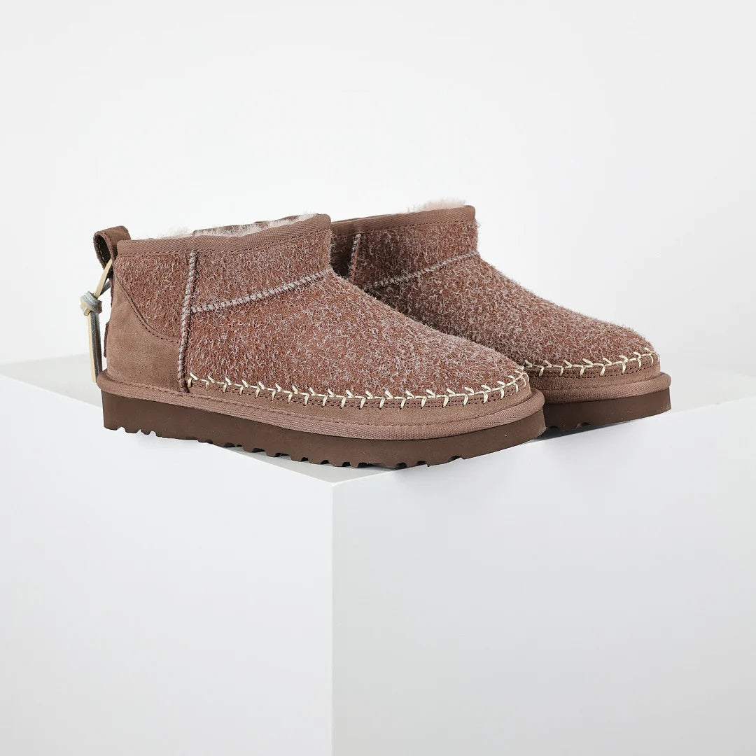 UGG Classic Ultra Mini Crafted Boot – Taupe | Shearling-Texture Women's Ankle Boot with Whipstitch