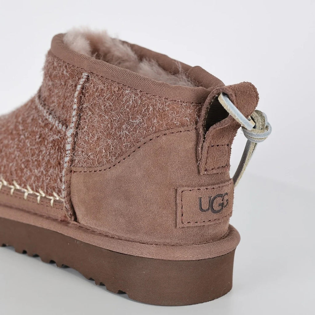 UGG Classic Ultra Mini Crafted Boot – Taupe | Shearling-Texture Women's Ankle Boot with Whipstitch