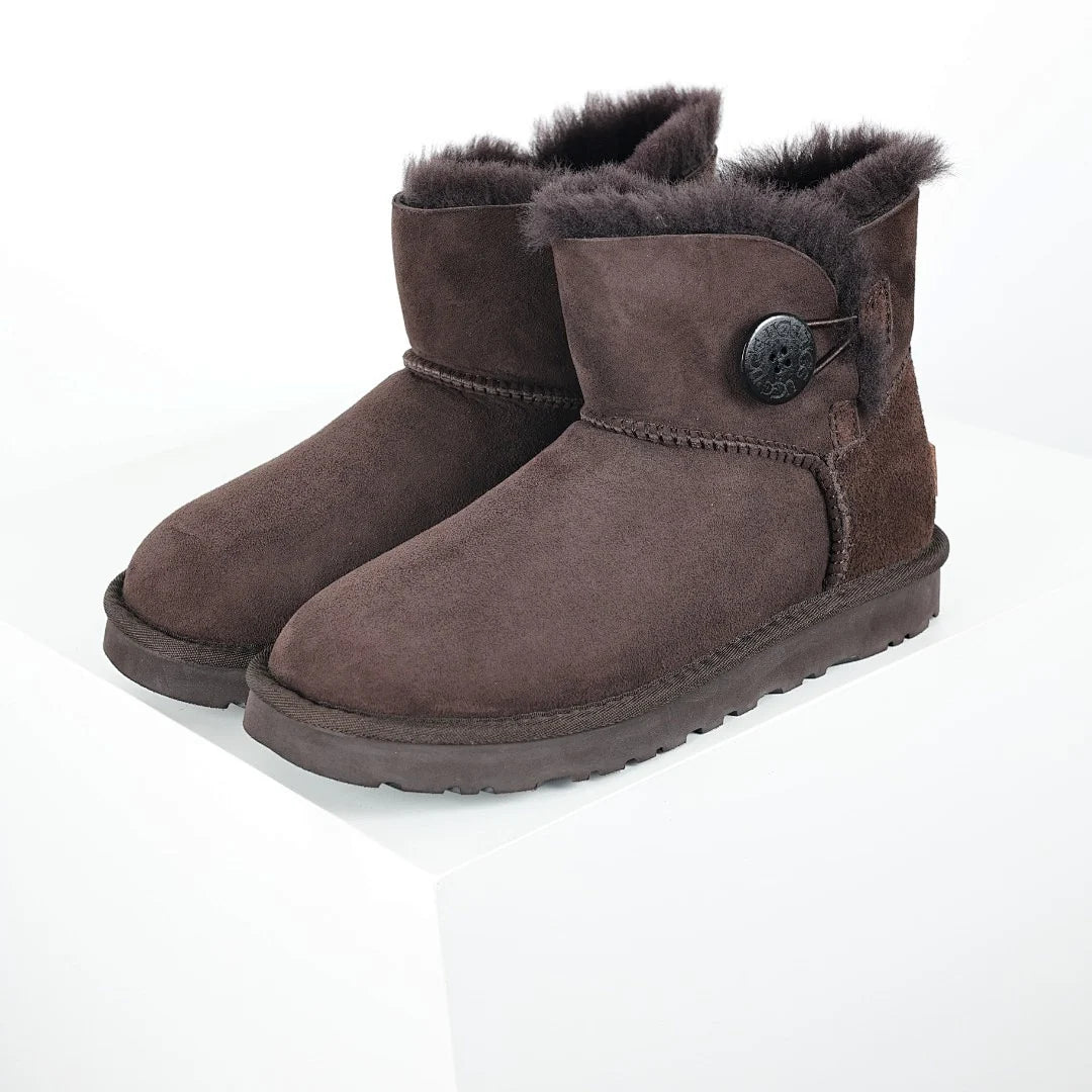 UGG Bailey Button Mini Boot – Chocolate | Shearling-Lined Women's Ankle Boot