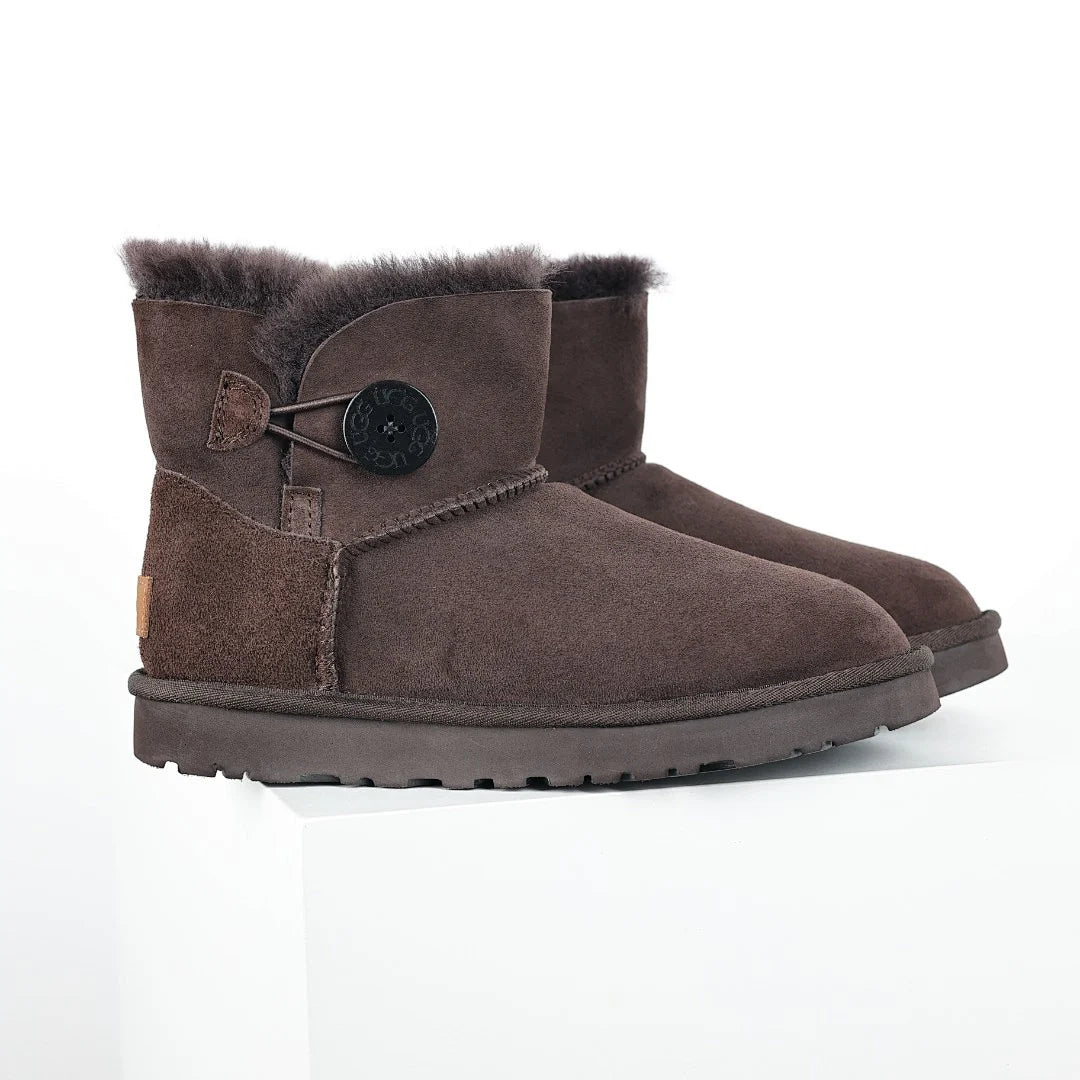 UGG Bailey Button Mini Boot – Chocolate | Shearling-Lined Women's Ankle Boot