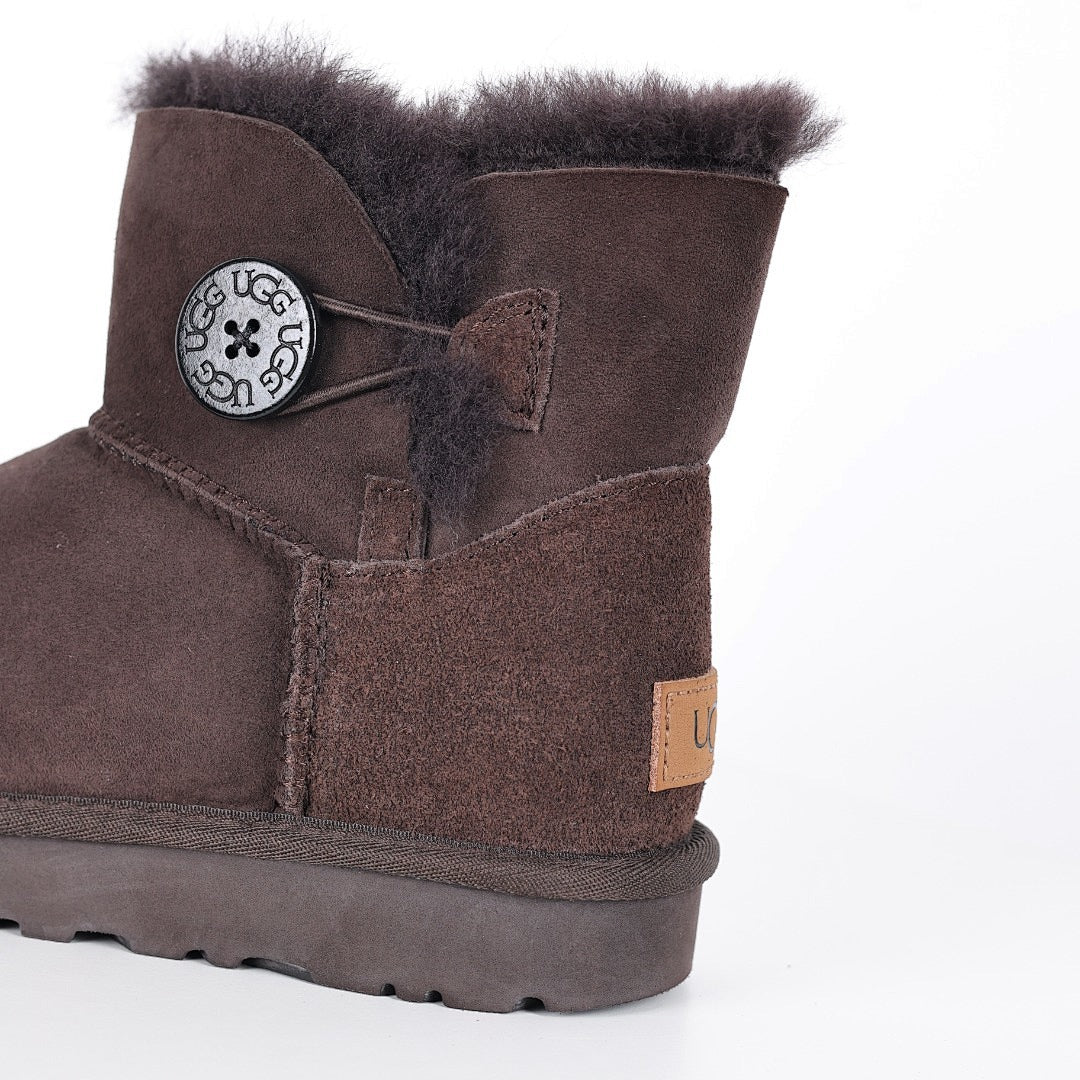 UGG Bailey Button Mini Boot – Chocolate | Shearling-Lined Women's Ankle Boot