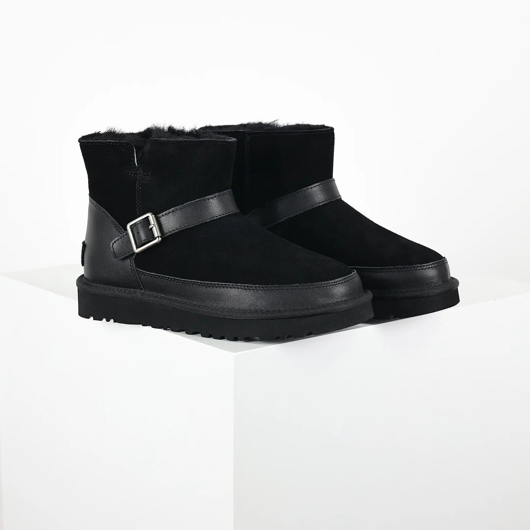 UGG Classic Mini Buckle Boot – Black | Shearling-Lined Women's Ankle Boot