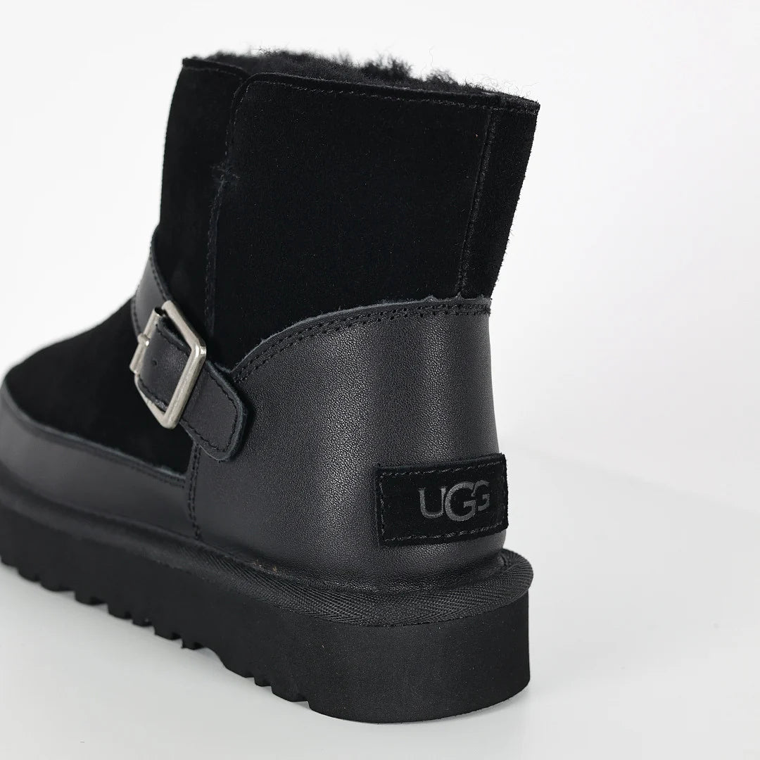 UGG Classic Mini Buckle Boot – Black | Shearling-Lined Women's Ankle Boot