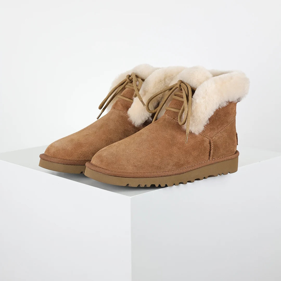 UGG Classic Mini Lace-Up Boot – Chestnut | Shearling-Cuff Women's Ankle Boot with Back Bow