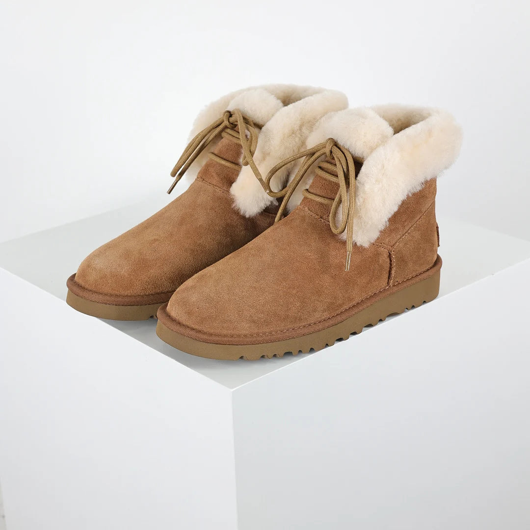 UGG Classic Mini Lace-Up Boot – Chestnut | Shearling-Cuff Women's Ankle Boot with Back Bow