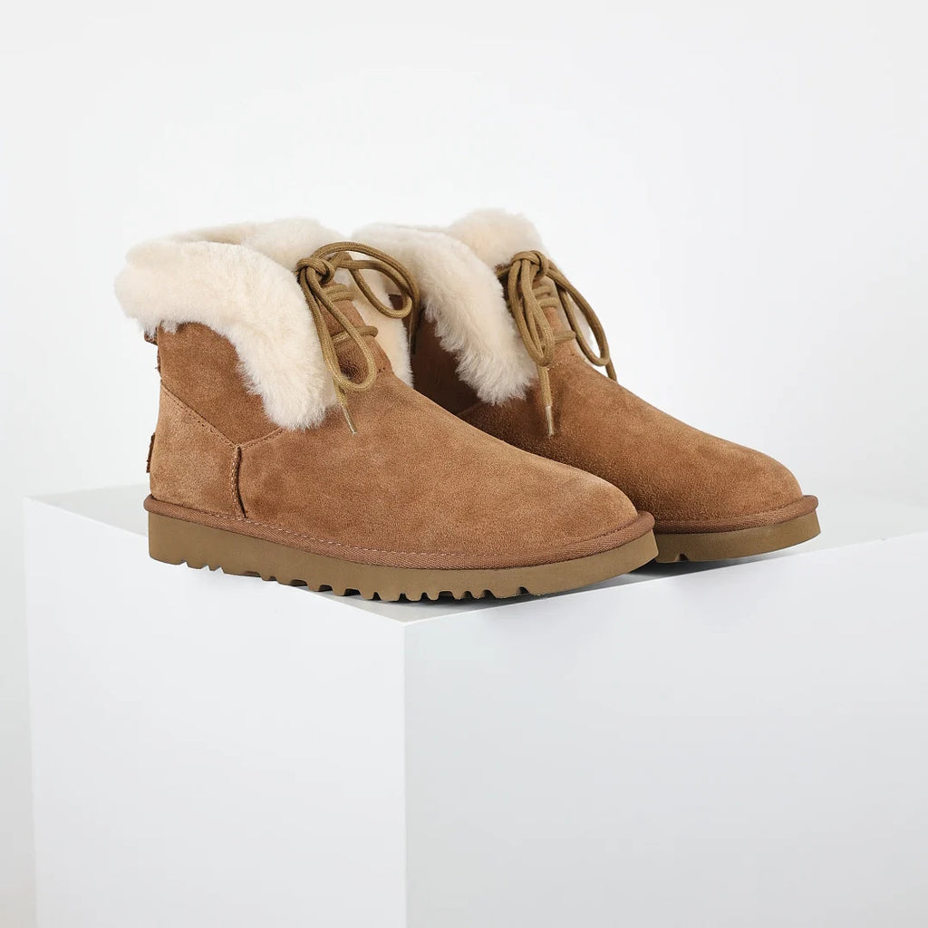 UGG Classic Mini Lace-Up Boot – Chestnut | Shearling-Cuff Women's Ankle Boot with Back Bow