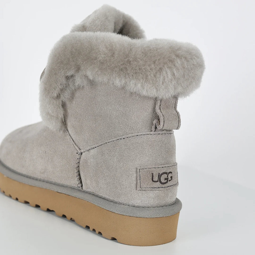 UGG Classic Mini Lace-Up Boot – Light Grey | Shearling-Cuff Women's Ankle Boot with Back Bow