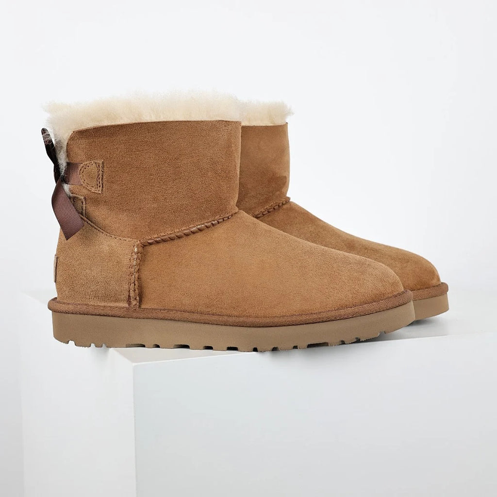 UGG Bailey Bow Mini Snow Boots – Chestnut | Warm-Lined Women's Ankle Boots
