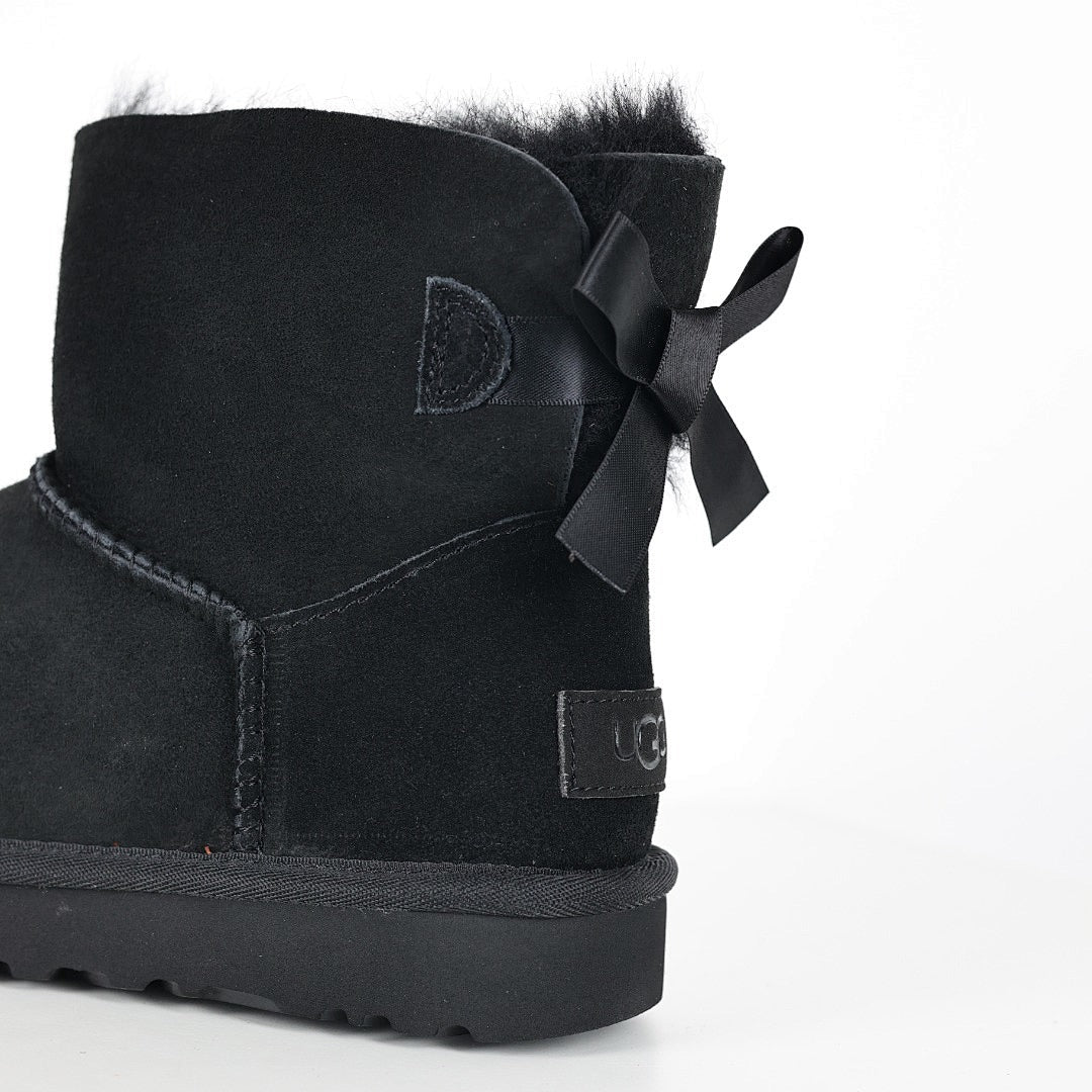 UGG Bailey Bow Mini Ankle Boot – Black  Shearling-Lined Women's Winter Boo