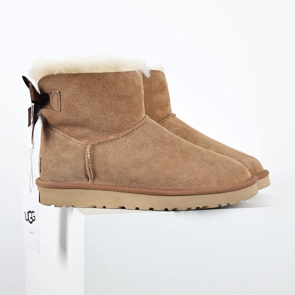 UGG Mini Bailey Bow II Boot – Chestnut | Shearling-Lined Women's Ankle Boot with Bow Detail