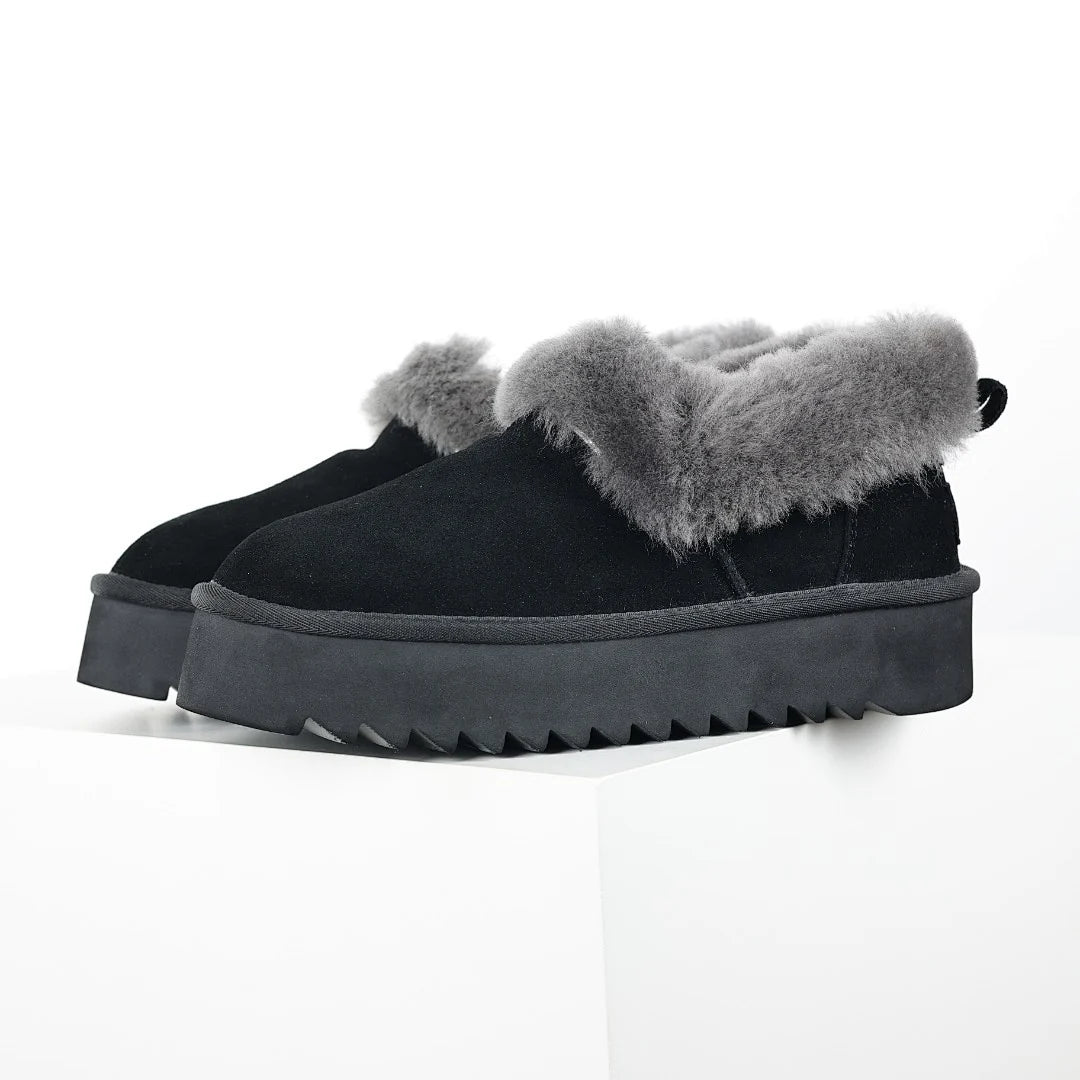 UGG Classic Ultra Mini Platform Boot – Black & Grey | Oversized Shearling-Cuff Women's Platform Boot