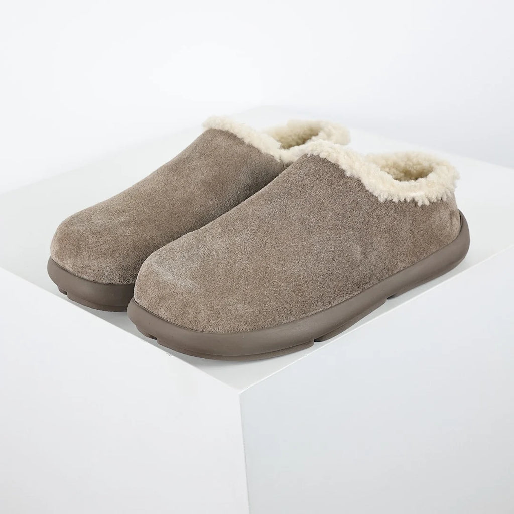 UGG Shearling Cuff Clog Slipper – Taupe | Warm-Lined Unisex Suede Slip-On