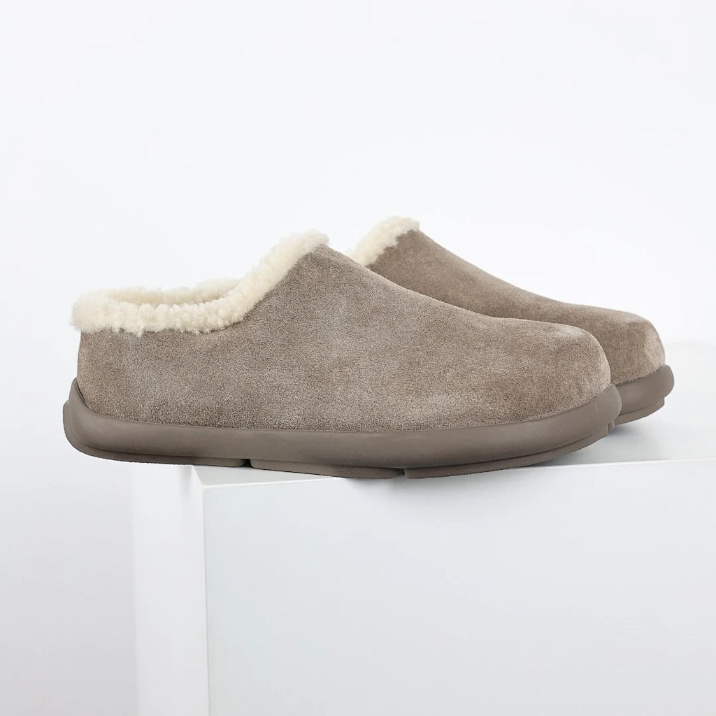 UGG Shearling Cuff Clog Slipper – Taupe | Warm-Lined Unisex Suede Slip-On