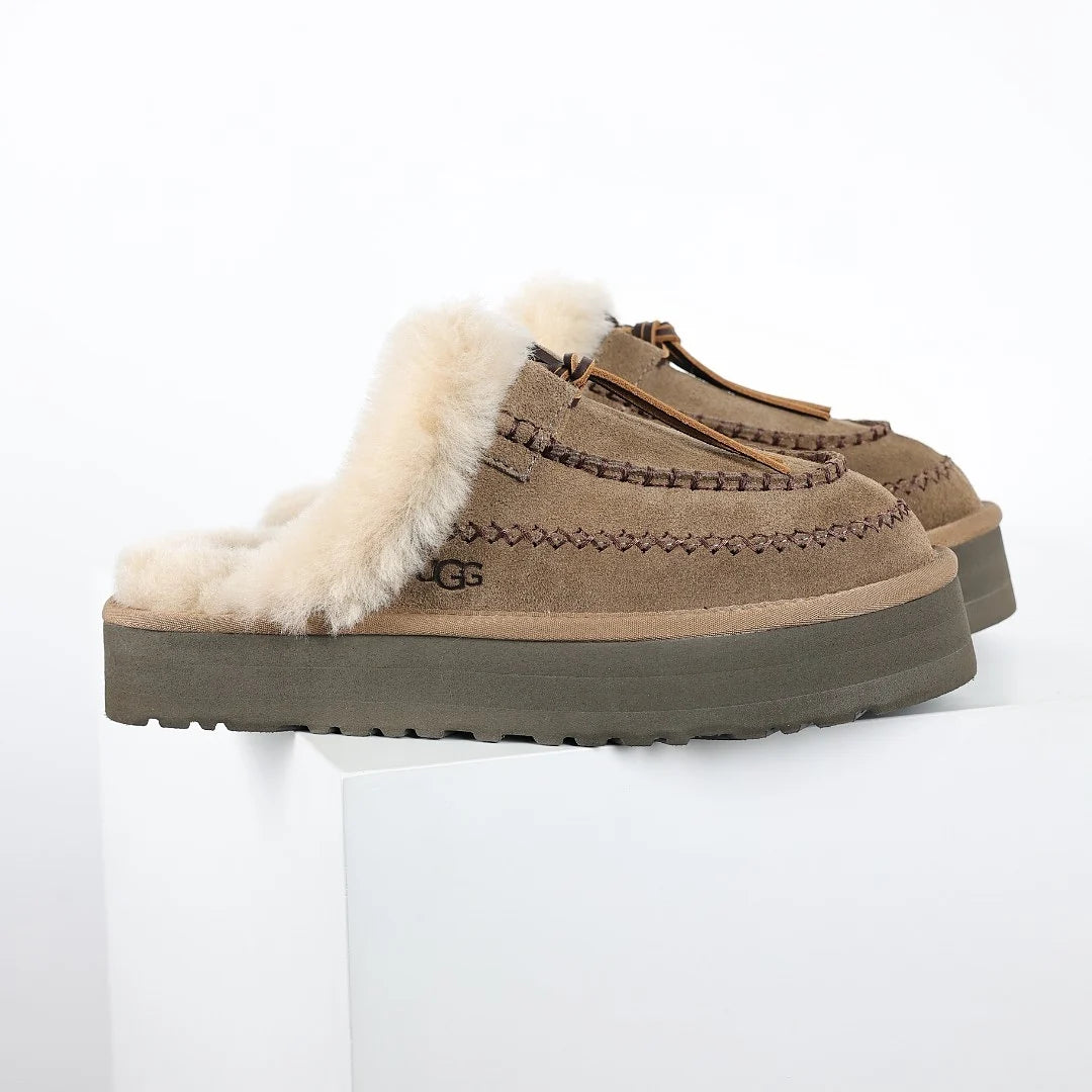 UGG Tazz Platform Mule – Antelope | Whipstitch-Embroidered Shearling Open-Back Women's Platform Mule