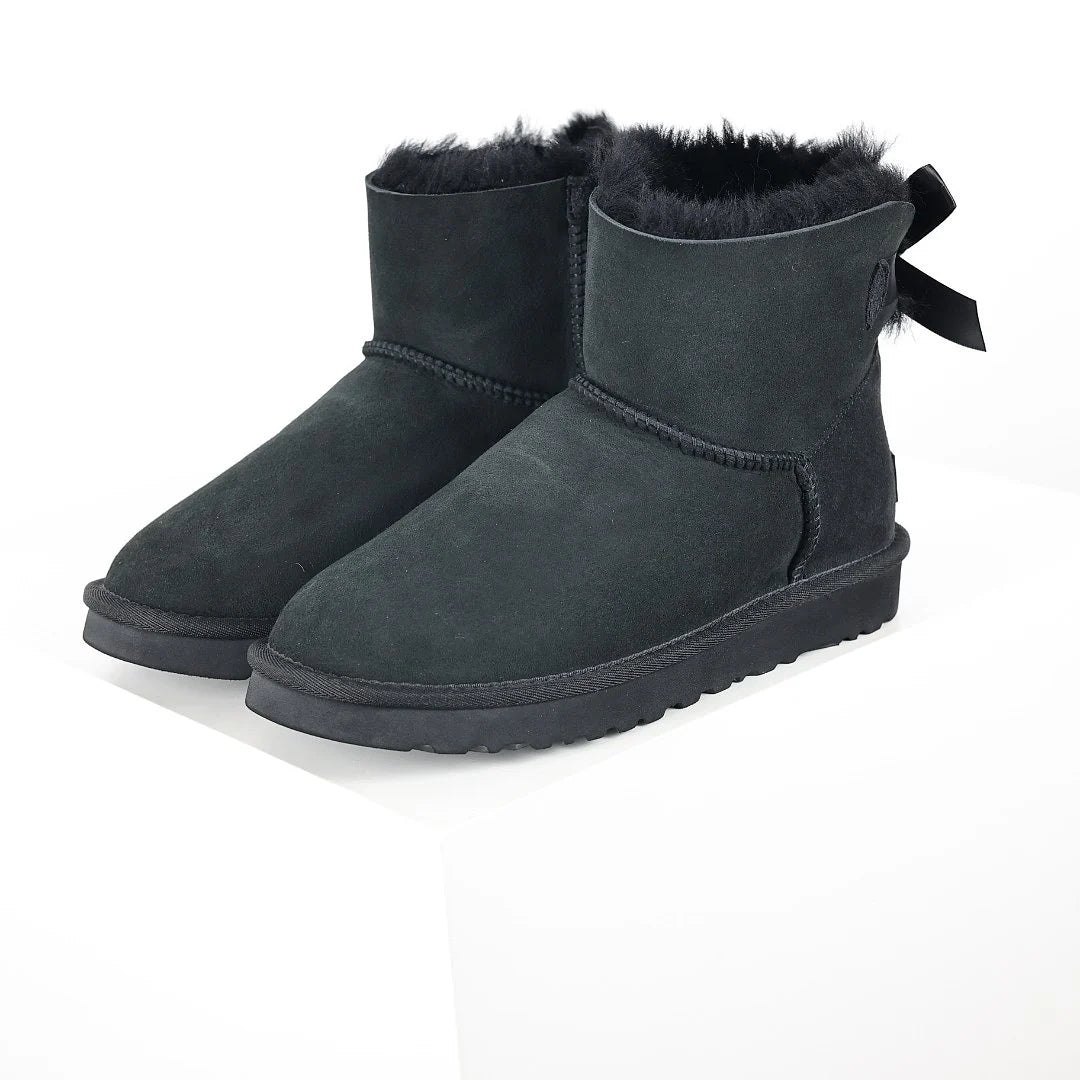 UGG Classic Mini Bailey Bow Boot – Black | Voluminous Taffeta Bow Women's Shearling Ankle Boot