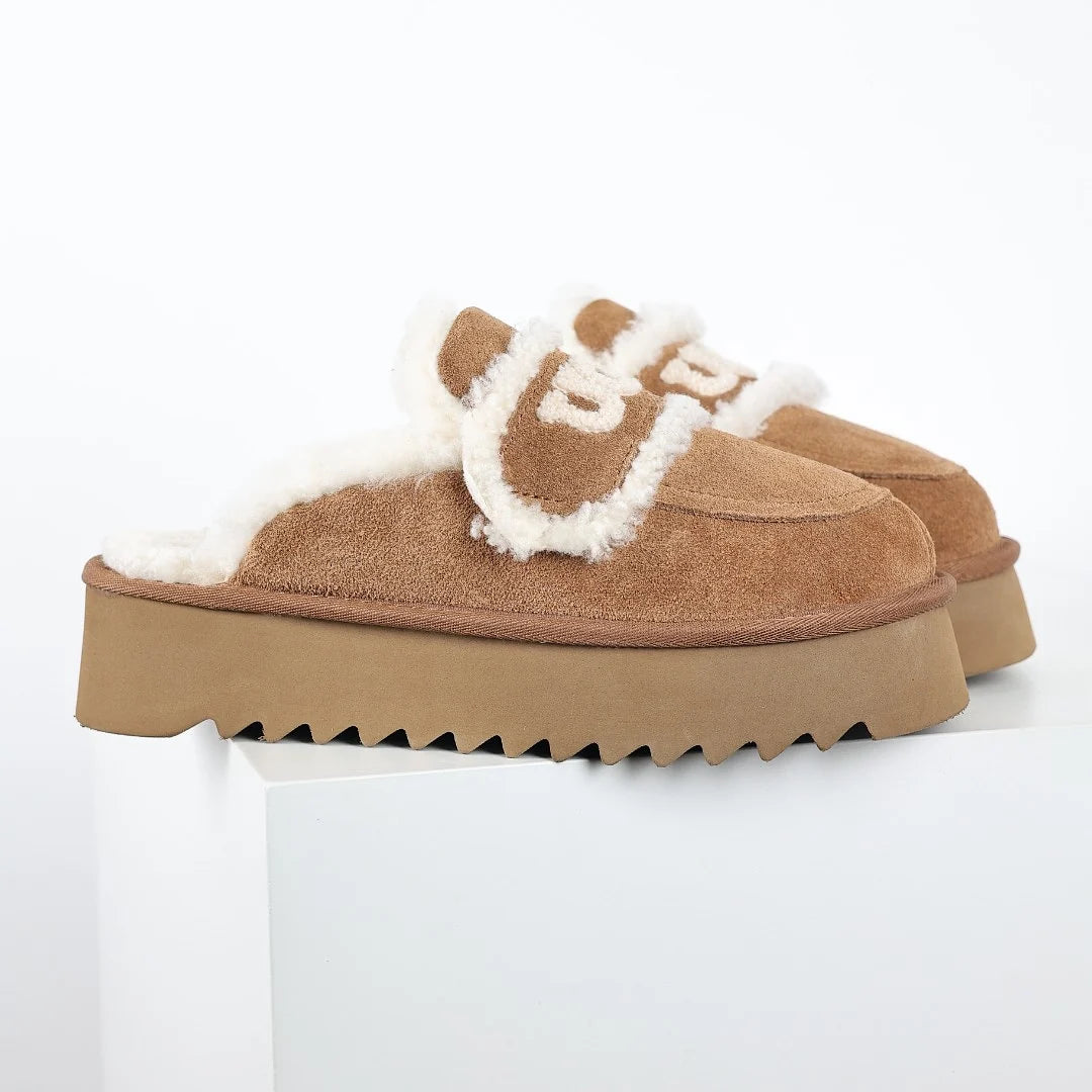 UGG Logo Plush Platform Mule – Chestnut | Sherpa-Lined Women's Platform Slippers