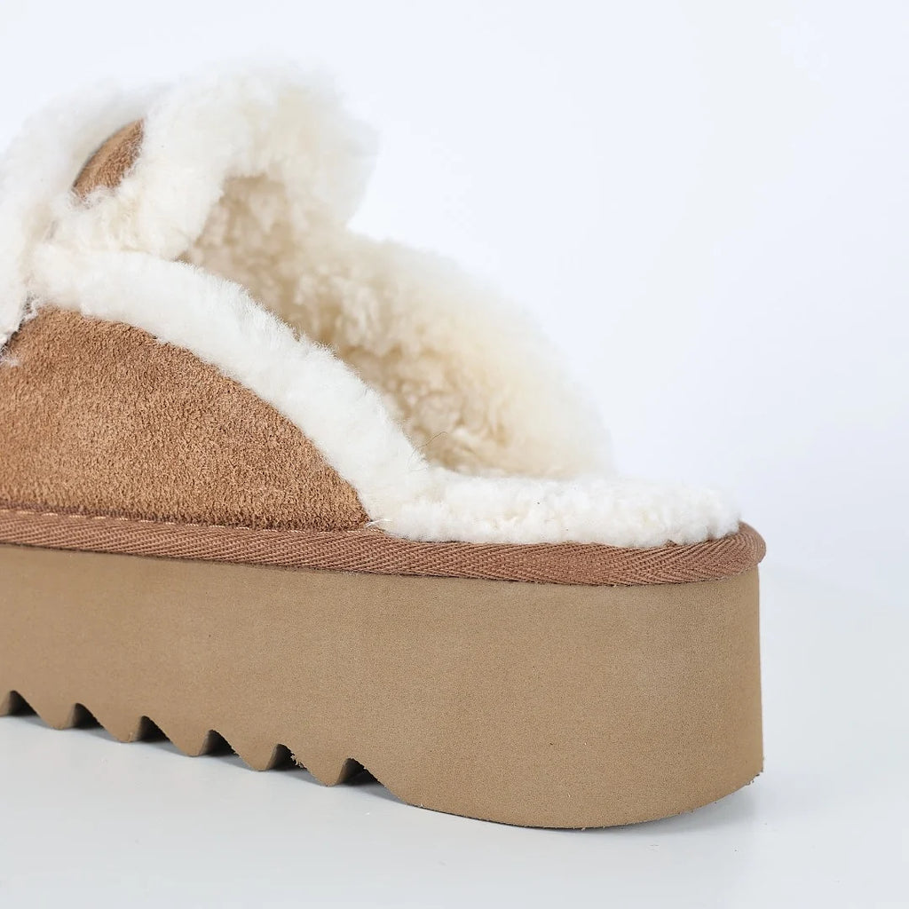 UGG Logo Plush Platform Mule – Chestnut | Sherpa-Lined Women's Platform Slippers