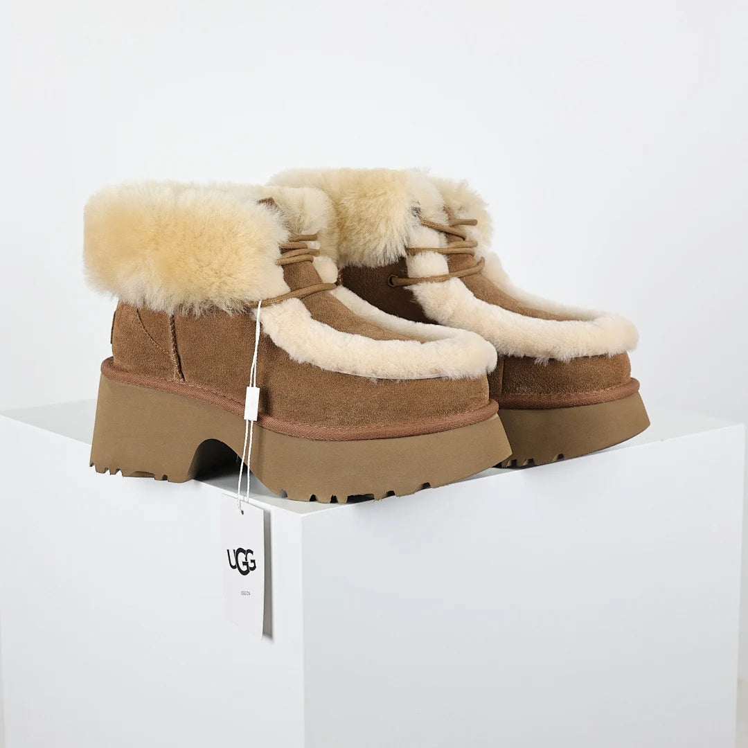 UGG Shearling-Trim Platform Snow Boot – Chestnut | 6cm Platform Women's Statement Winter Boot