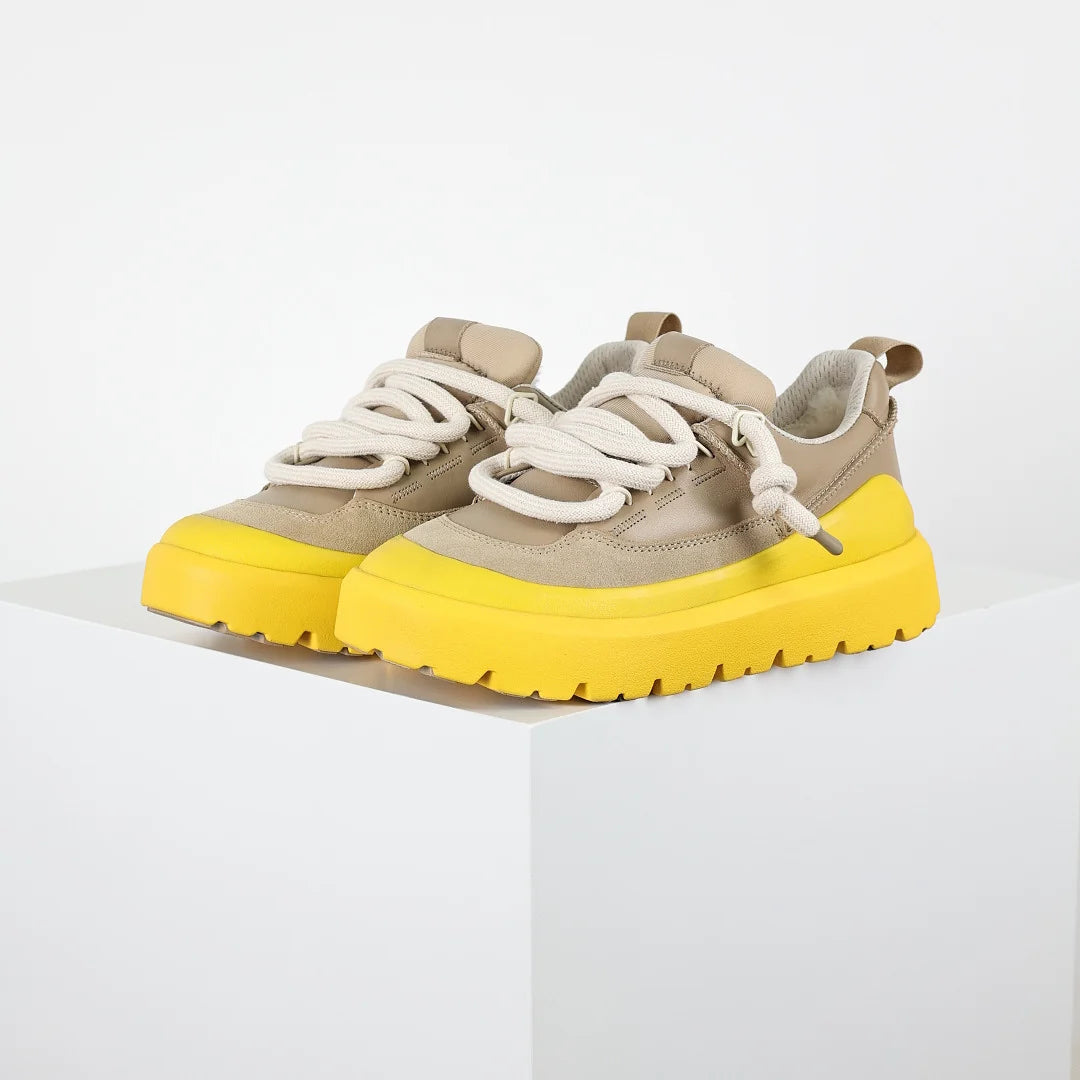 UGG Lowmel Sneaker – Taupe & Neon Yellow | Men's Chunky Platform Lace-Up Sneaker