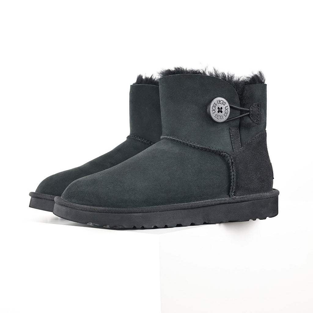 UGG Bailey Button Mini Boot – Black | Shearling-Lined Women's Ankle Boot