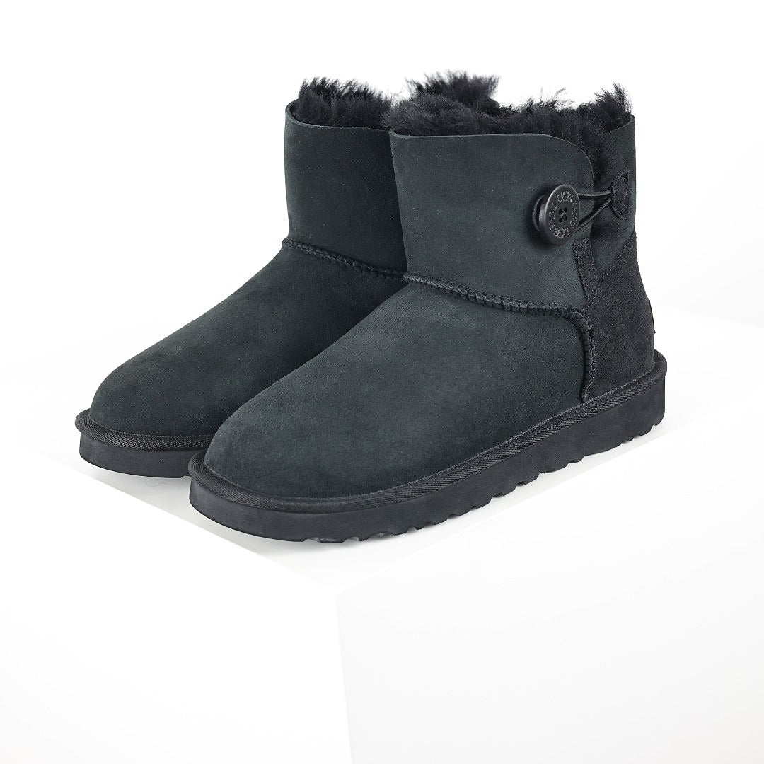 UGG Bailey Button Mini Boot – Black | Shearling-Lined Women's Ankle Boot