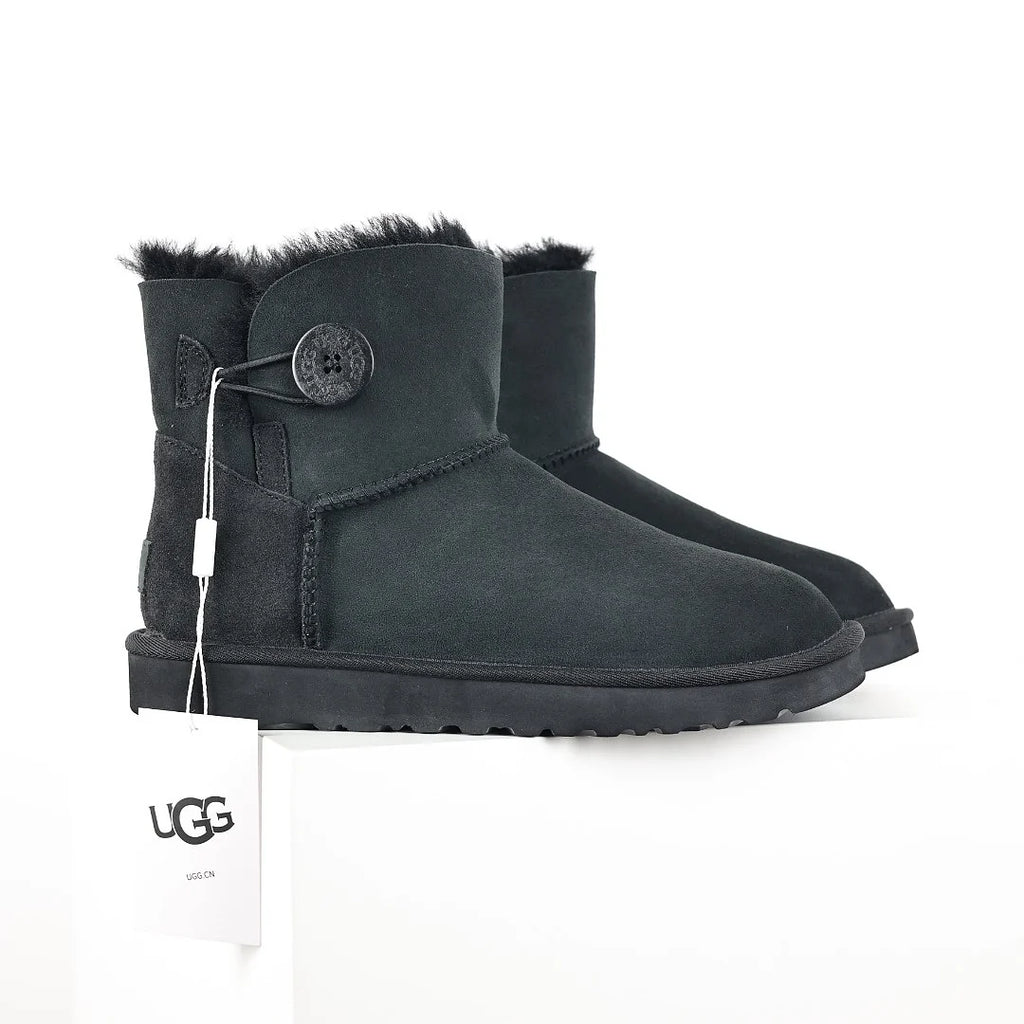 UGG Bailey Button Mini Boot – Black | Shearling-Lined Women's Ankle Boot
