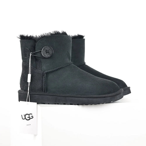 UGG Bailey Button Mini Boot – Black | Shearling-Lined Women's Ankle Boot