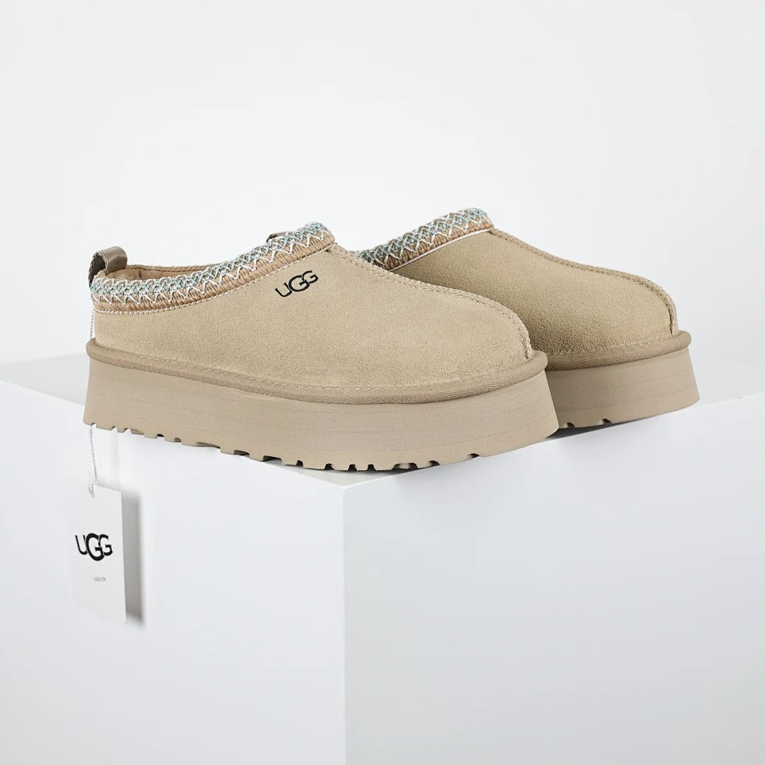 UGG Tazz Platform Slipper – Sand | Folk-Art Whipstitch Women's Closed-Toe Platform Slip-On