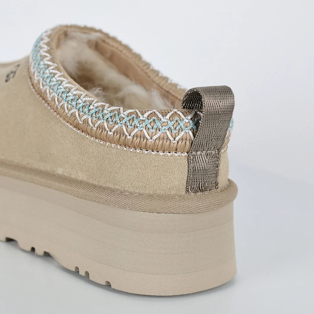 UGG Tazz Platform Slipper – Sand | Folk-Art Whipstitch Women's Closed-Toe Platform Slip-On