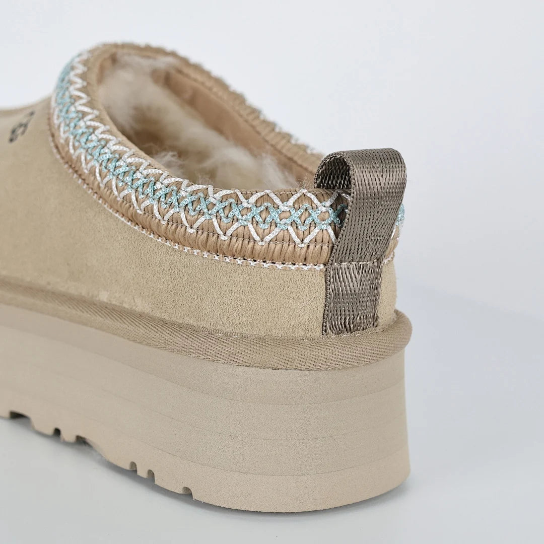 UGG Tazz Platform Slipper – Sand | Folk-Art Whipstitch Women's Closed-Toe Platform Slip-On