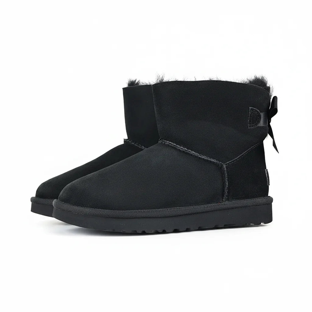 UGG Bailey Bow Mini Ankle Boot – Black  Shearling-Lined Women's Winter Boo