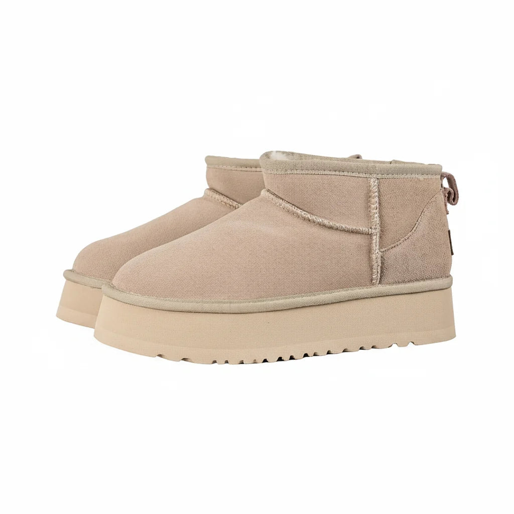 UGG Platform Short Snow Boots – Beige | Warm-Lined Women's Winter Boots