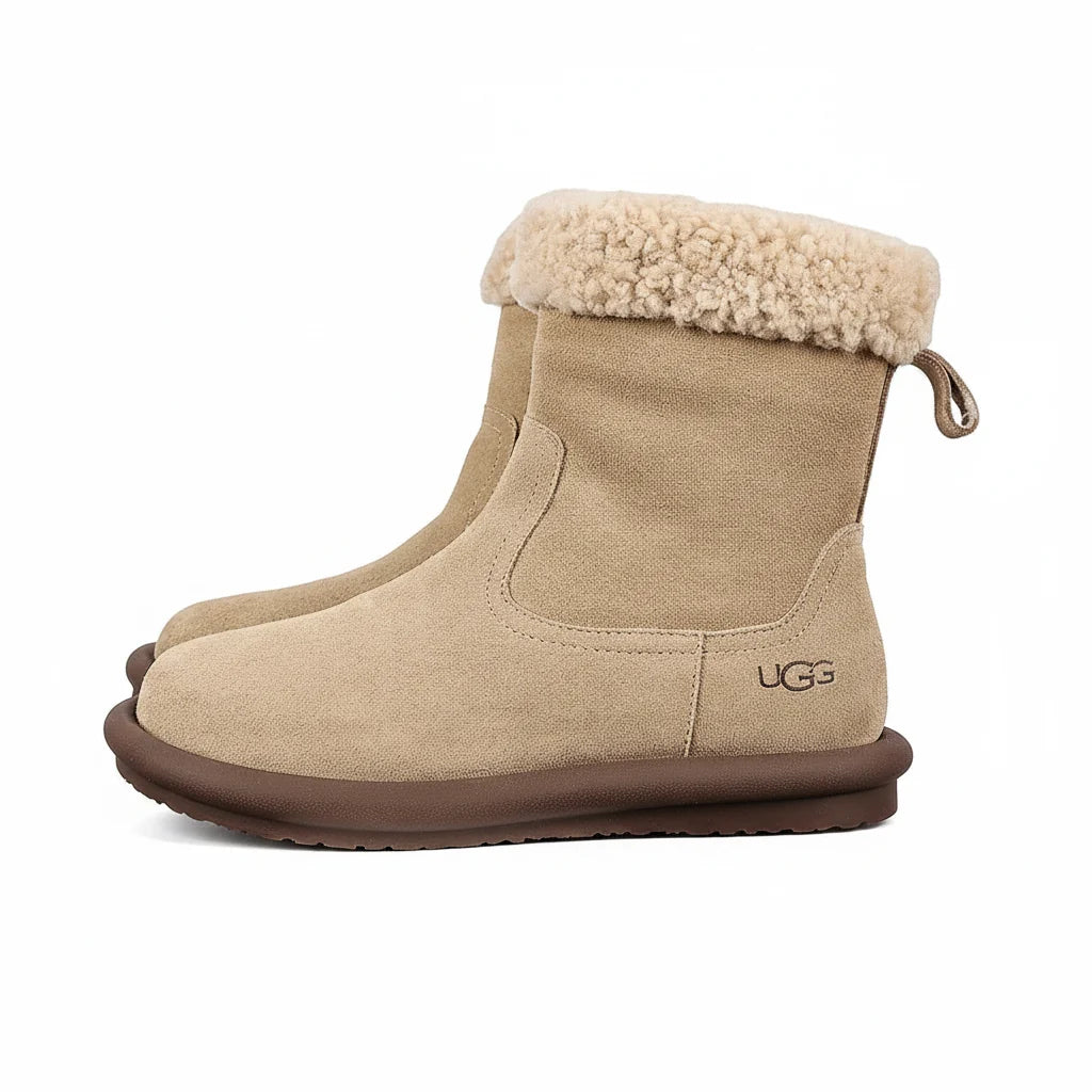 UGG Curly Shearling Cuff Snow Boot – Sand Suede | Warm-Lined Women's Winter Boot